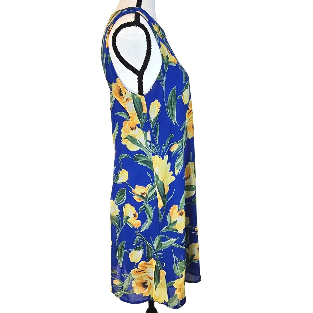 LULUS Royal Blue Floral Shift Dress M Open Keyhole Back Wedding Guest Mini - Picture 2 of 10